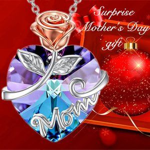 Brand New! Beautiful MOM Fashion Crystal Heart Pendant Rose Necklace Jewelry
